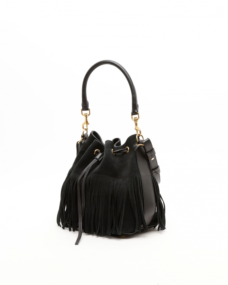 Saint Laurent Suede Emmanuelle Fringe Bucket Bag