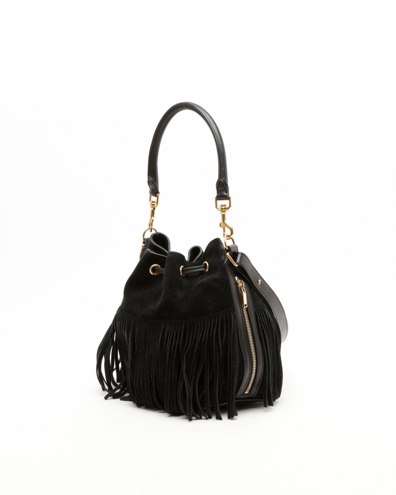 Saint Laurent Suede Emmanuelle Fringe Bucket Bag