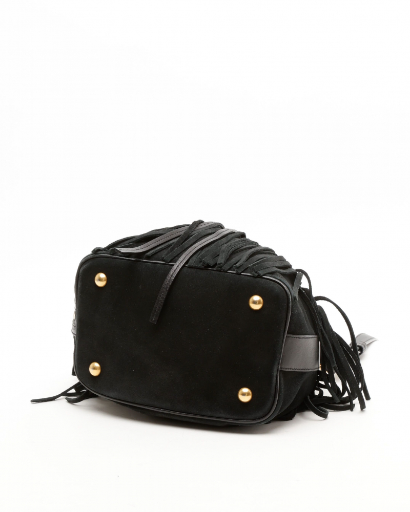 Saint Laurent Suede Emmanuelle Fringe Bucket Bag