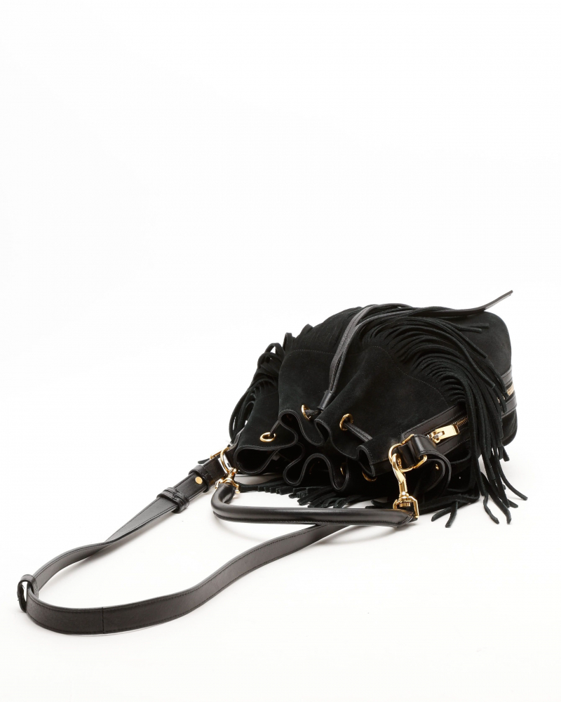 Saint Laurent Suede Emmanuelle Fringe Bucket Bag