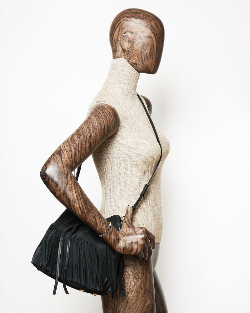 Saint Laurent Suede Emmanuelle Fringe Bucket Bag