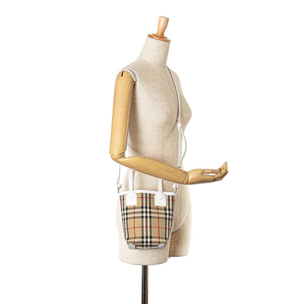 Burberry AB Burberry Brown Beige with White Canvas Fabric Mini House Check London Tote Italy