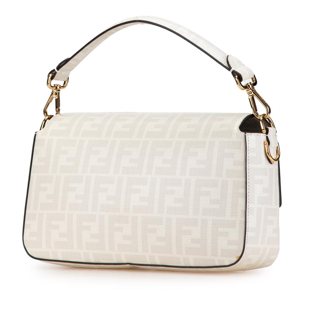 Fendi B Fendi White Coated Canvas Fabric Zucca Graphic Print Bikini Girls Baguette Satchel Italy