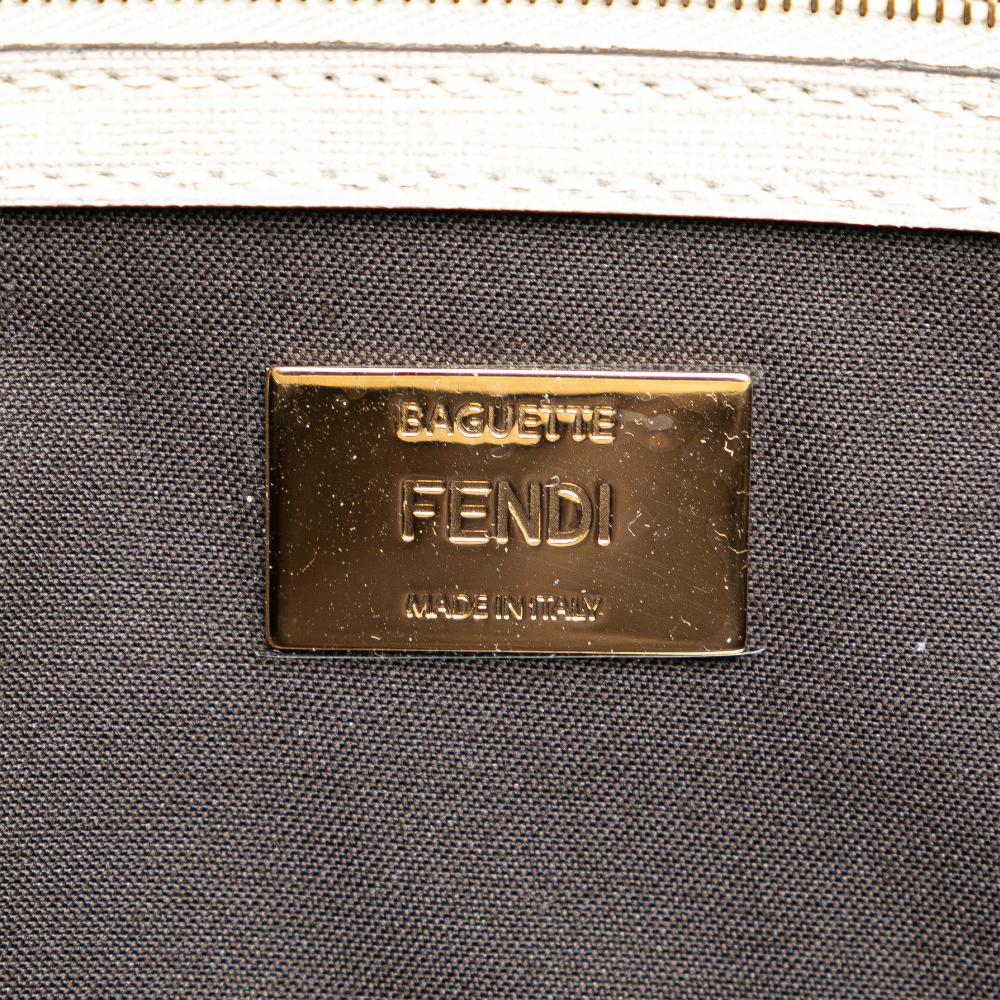 Fendi B Fendi White Coated Canvas Fabric Zucca Graphic Print Bikini Girls Baguette Satchel Italy