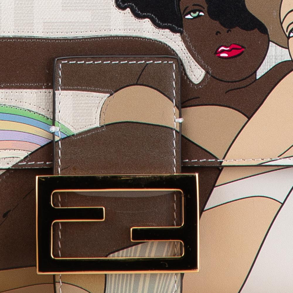 Fendi B Fendi White Coated Canvas Fabric Zucca Graphic Print Bikini Girls Baguette Satchel Italy