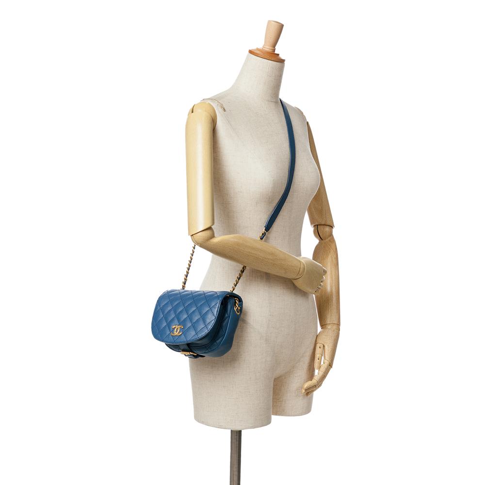 Chanel B Chanel Blue Calf Leather Quilted Grained skin Casual Trip Messenger France