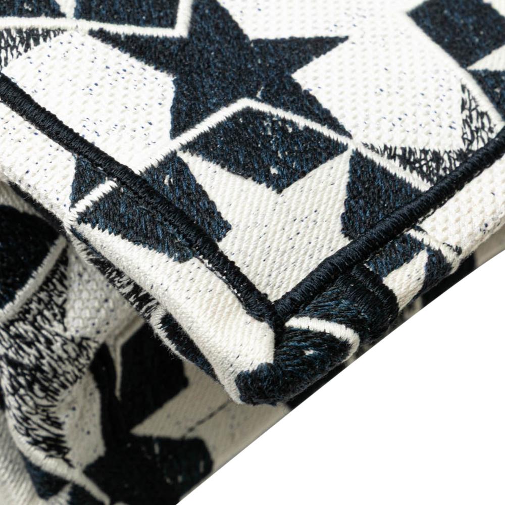 Christian Dior AB Dior Blue Navy Canvas Fabric Large Embroidered Lucky Star Book Tote Italy