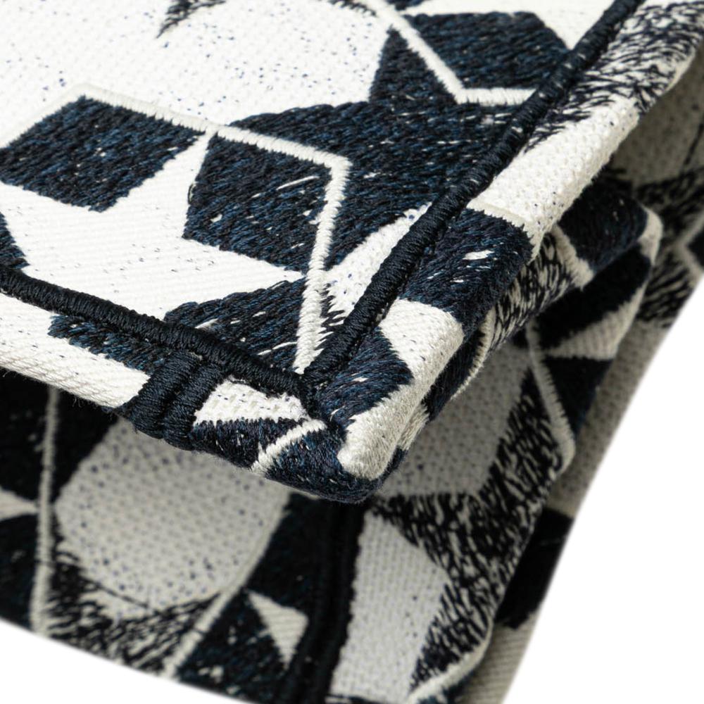 Christian Dior AB Dior Blue Navy Canvas Fabric Large Embroidered Lucky Star Book Tote Italy