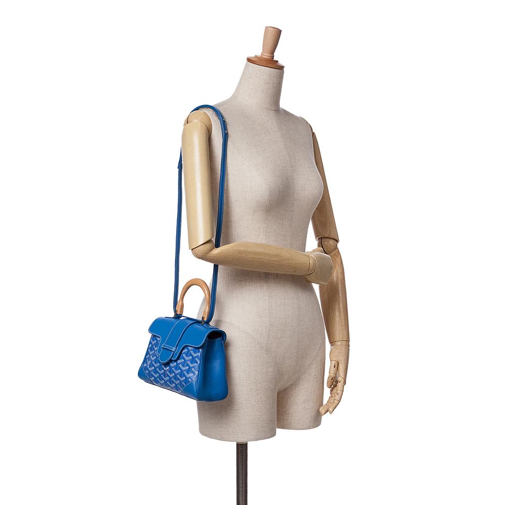 Goyard B Goyard Blue Coated Canvas Fabric Mini Goyardine Saigon Souple France