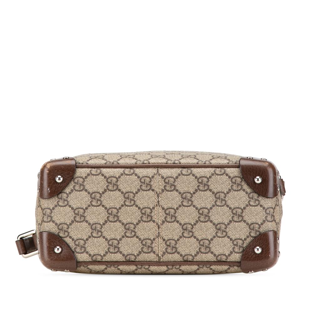 Gucci B Gucci Brown Beige Coated Canvas Fabric GG Supreme Soft Trunk Crossbody Italy