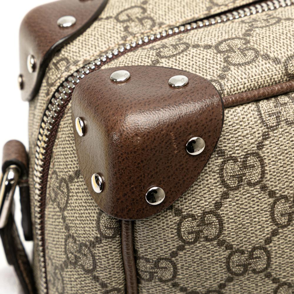 Gucci B Gucci Brown Beige Coated Canvas Fabric GG Supreme Soft Trunk Crossbody Italy