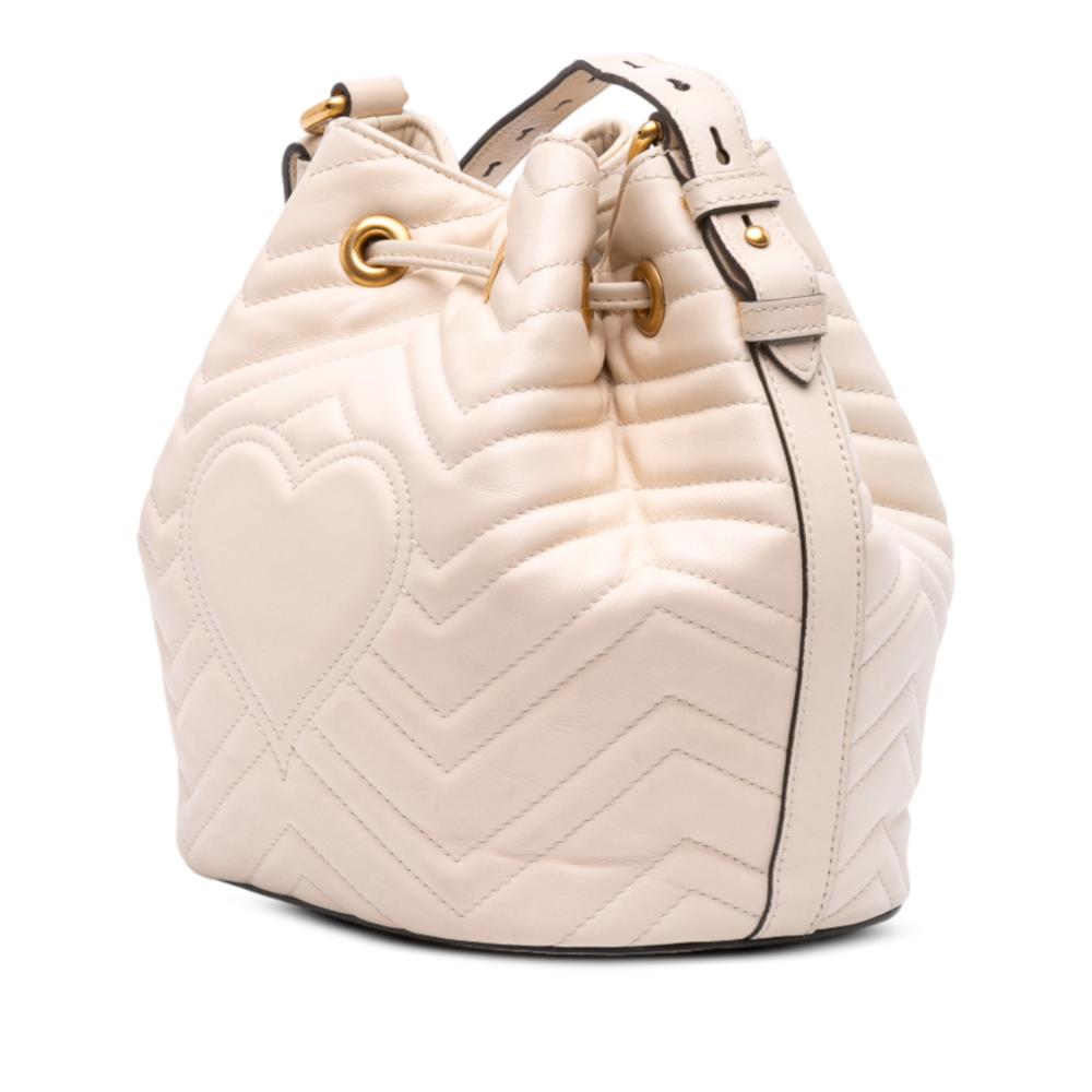 Gucci B Gucci White Calf Leather GG Marmont Matelasse Bucket Bag Italy