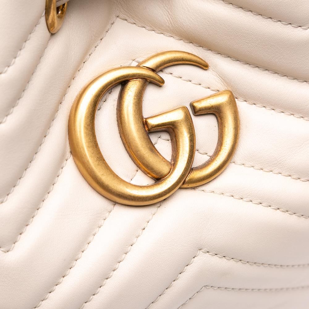 Gucci B Gucci White Calf Leather GG Marmont Matelasse Bucket Bag Italy