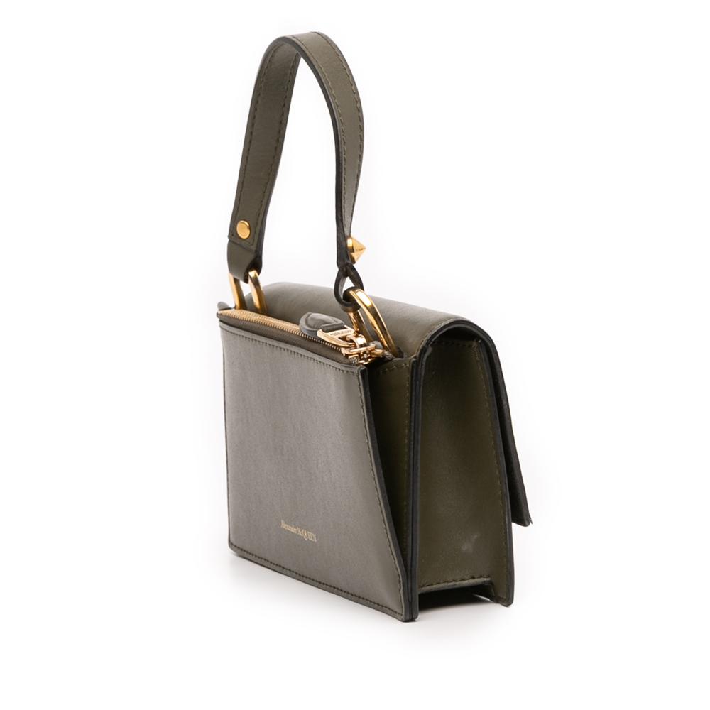 Alexander McQueen AB Alexander McQueen Green Olive Green Calf Leather Mini Skull Lock Top Handle Bag Italy