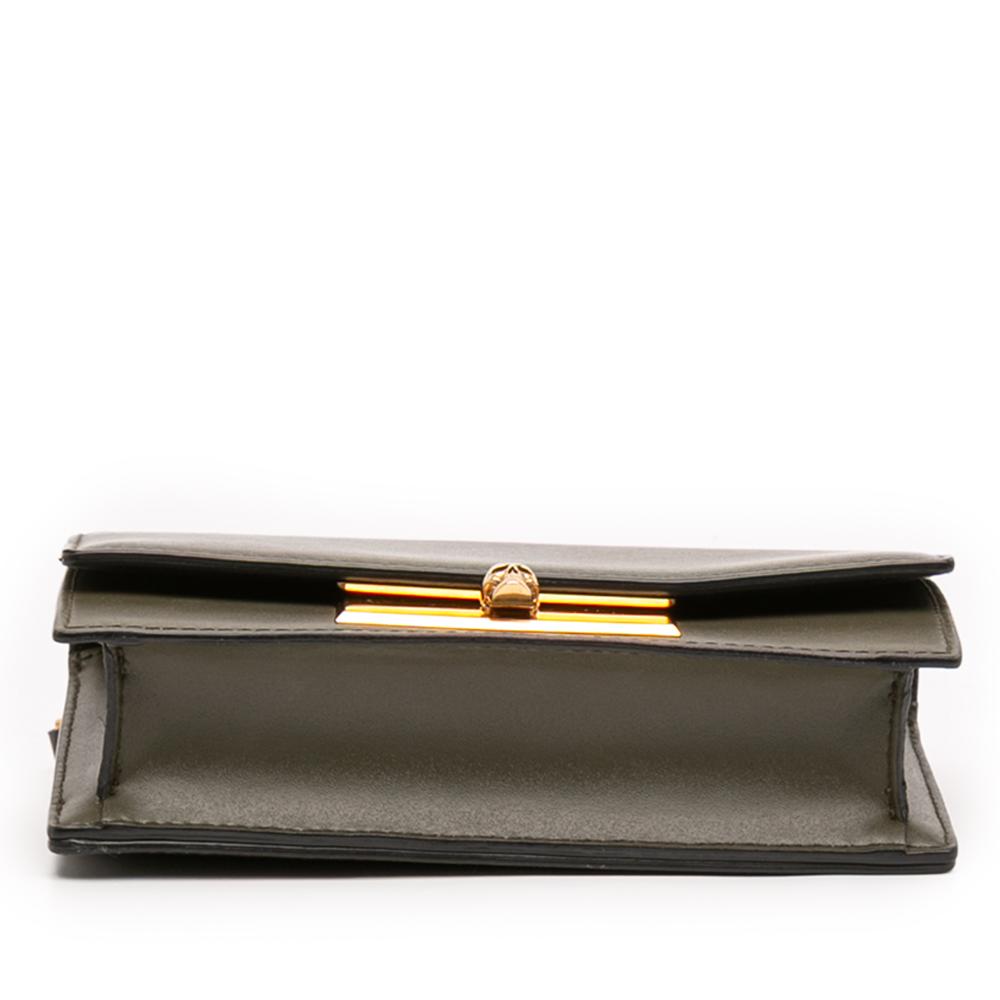 Alexander McQueen AB Alexander McQueen Green Olive Green Calf Leather Mini Skull Lock Top Handle Bag Italy