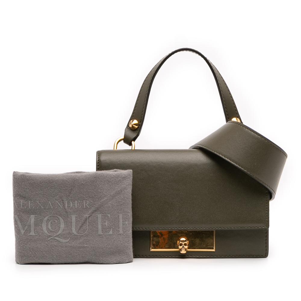 Alexander McQueen AB Alexander McQueen Green Olive Green Calf Leather Mini Skull Lock Top Handle Bag Italy