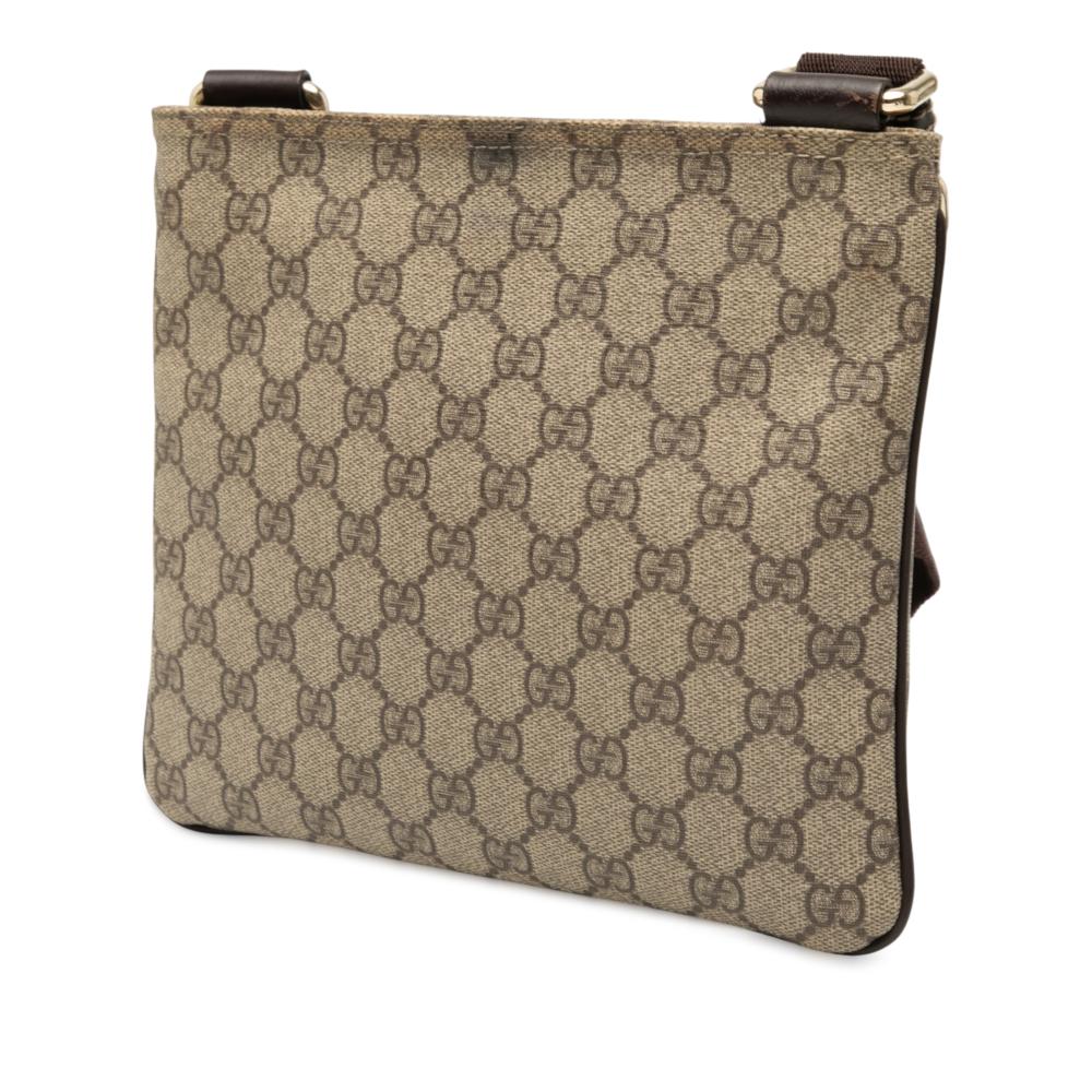 Gucci AB Gucci Brown Beige Coated Canvas Fabric GG Supreme Crossbody Italy