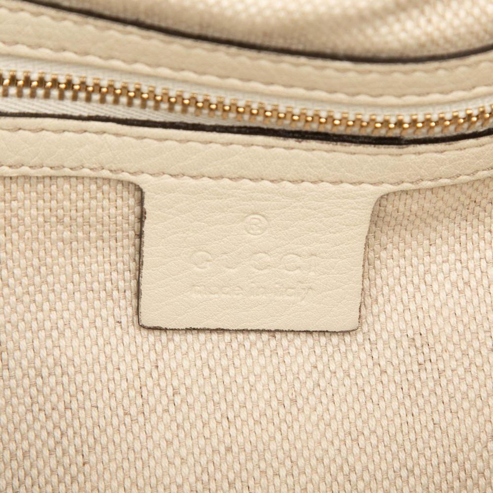 Gucci B Gucci White Ivory Calf Leather Medium Soho Cellarius Tote Italy