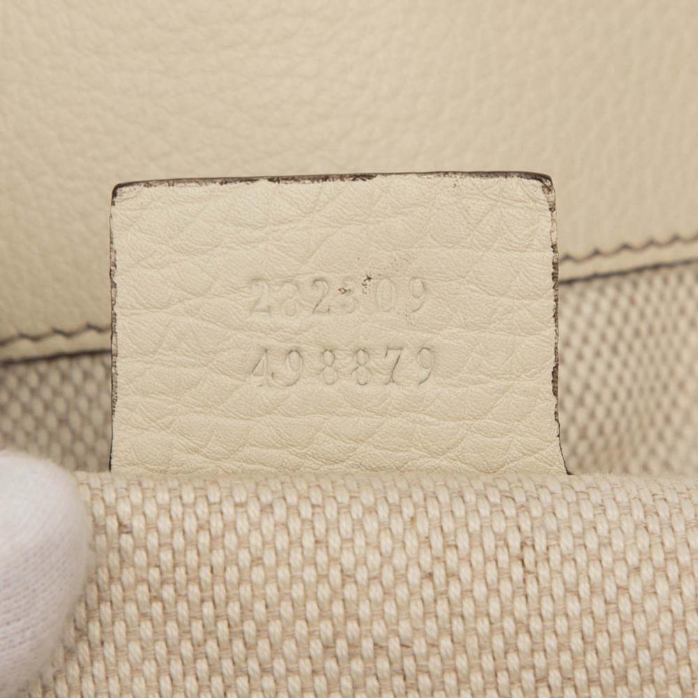 Gucci B Gucci White Ivory Calf Leather Medium Soho Cellarius Tote Italy