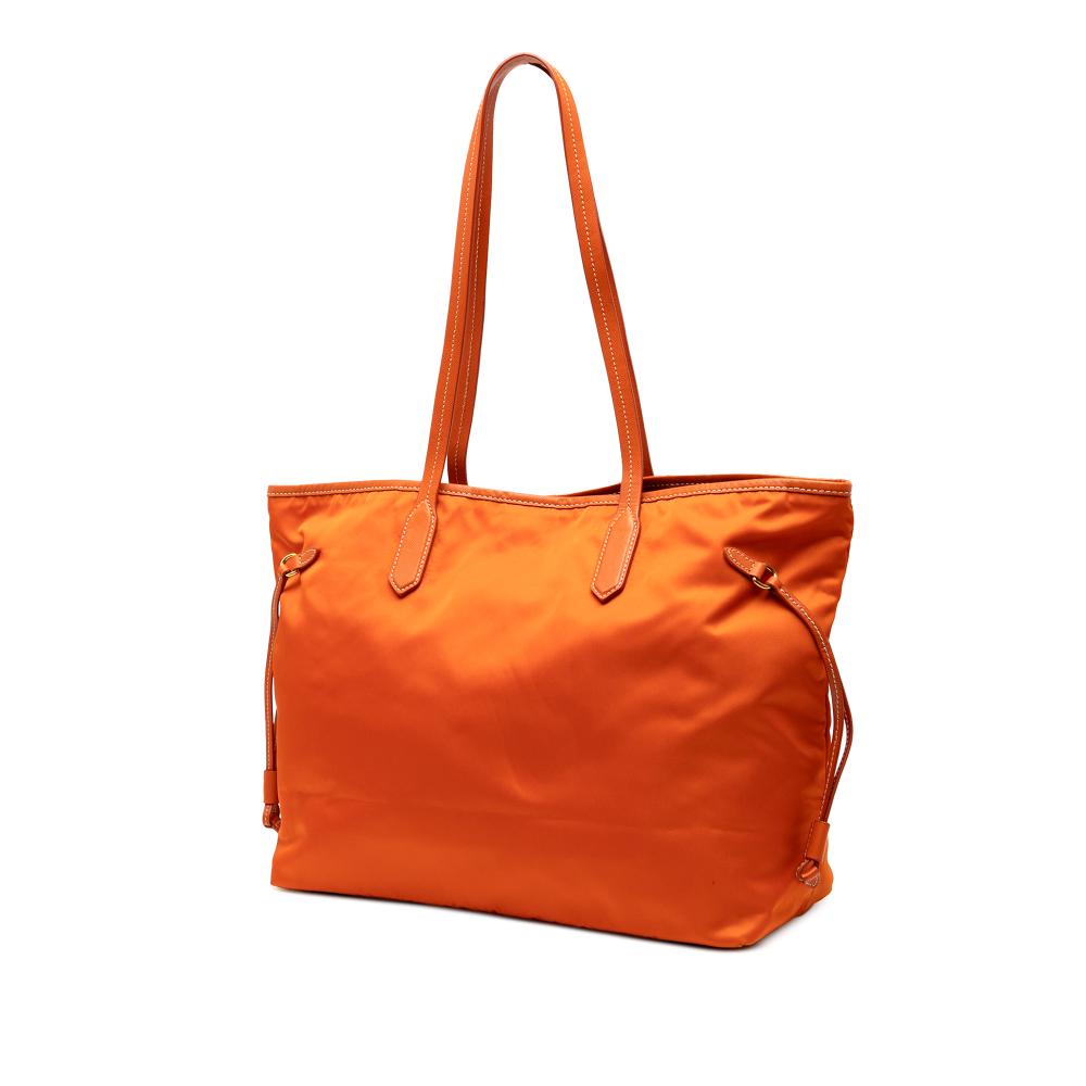 Prada B Prada Orange Nylon Fabric Saffiano Trimmed Tessuto Open Convertible Tote Italy