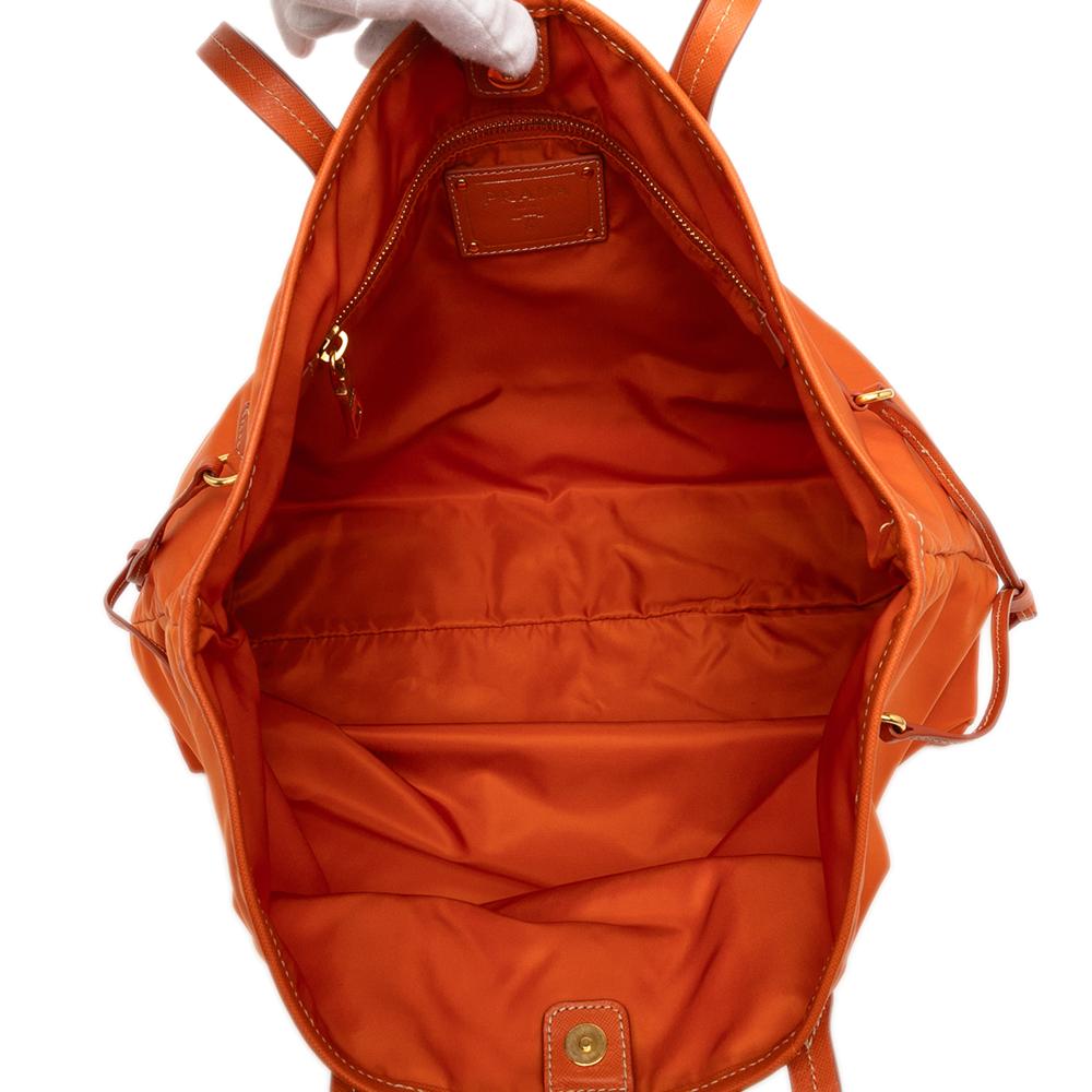 Prada B Prada Orange Nylon Fabric Saffiano Trimmed Tessuto Open Convertible Tote Italy