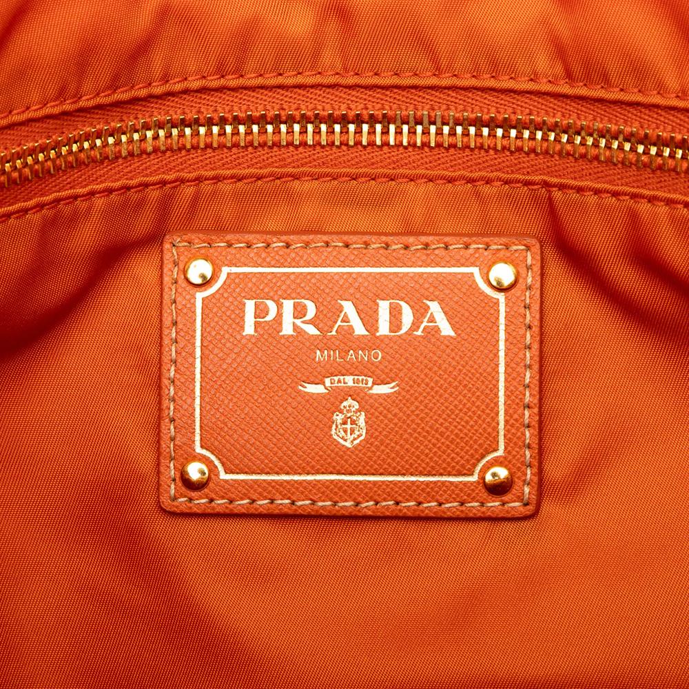 Prada B Prada Orange Nylon Fabric Saffiano Trimmed Tessuto Open Convertible Tote Italy