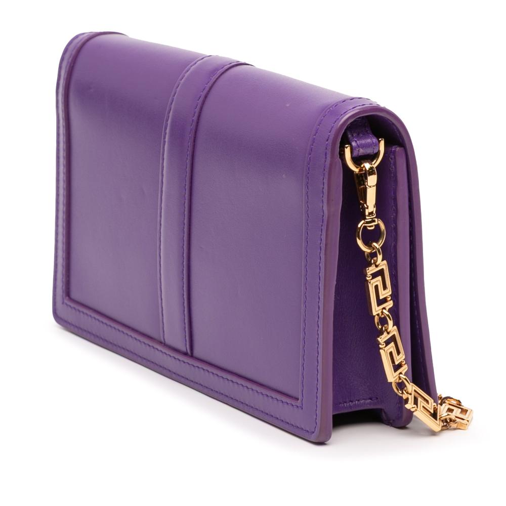 Versace B Versace Purple Dark Purple Calf Leather Greca Goddess Wallet on Chain Italy