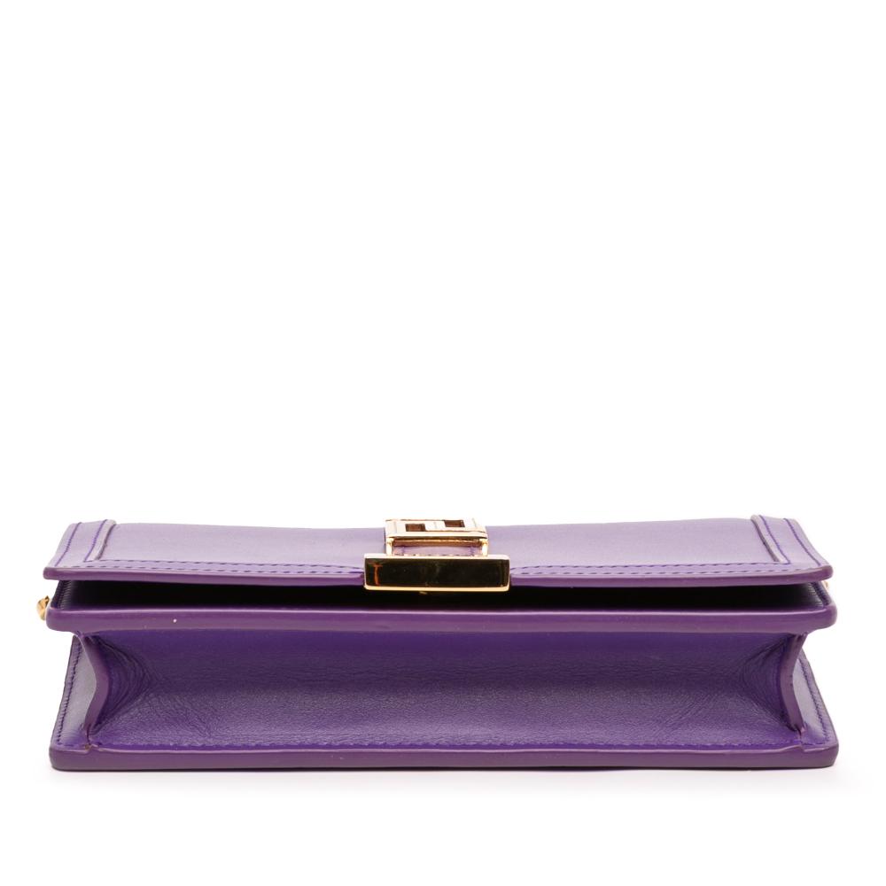 Versace B Versace Purple Dark Purple Calf Leather Greca Goddess Wallet on Chain Italy