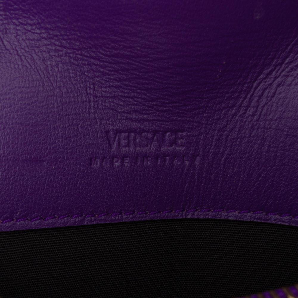 Versace B Versace Purple Dark Purple Calf Leather Greca Goddess Wallet on Chain Italy