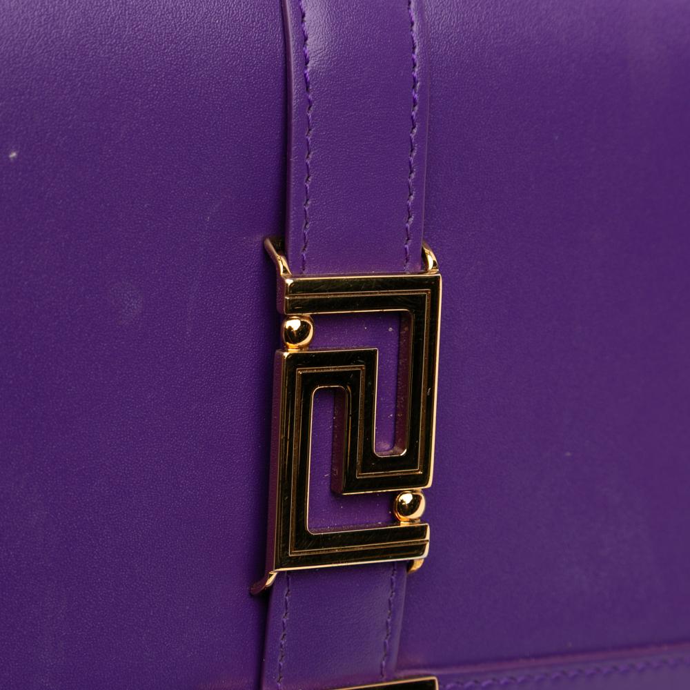 Versace B Versace Purple Dark Purple Calf Leather Greca Goddess Wallet on Chain Italy
