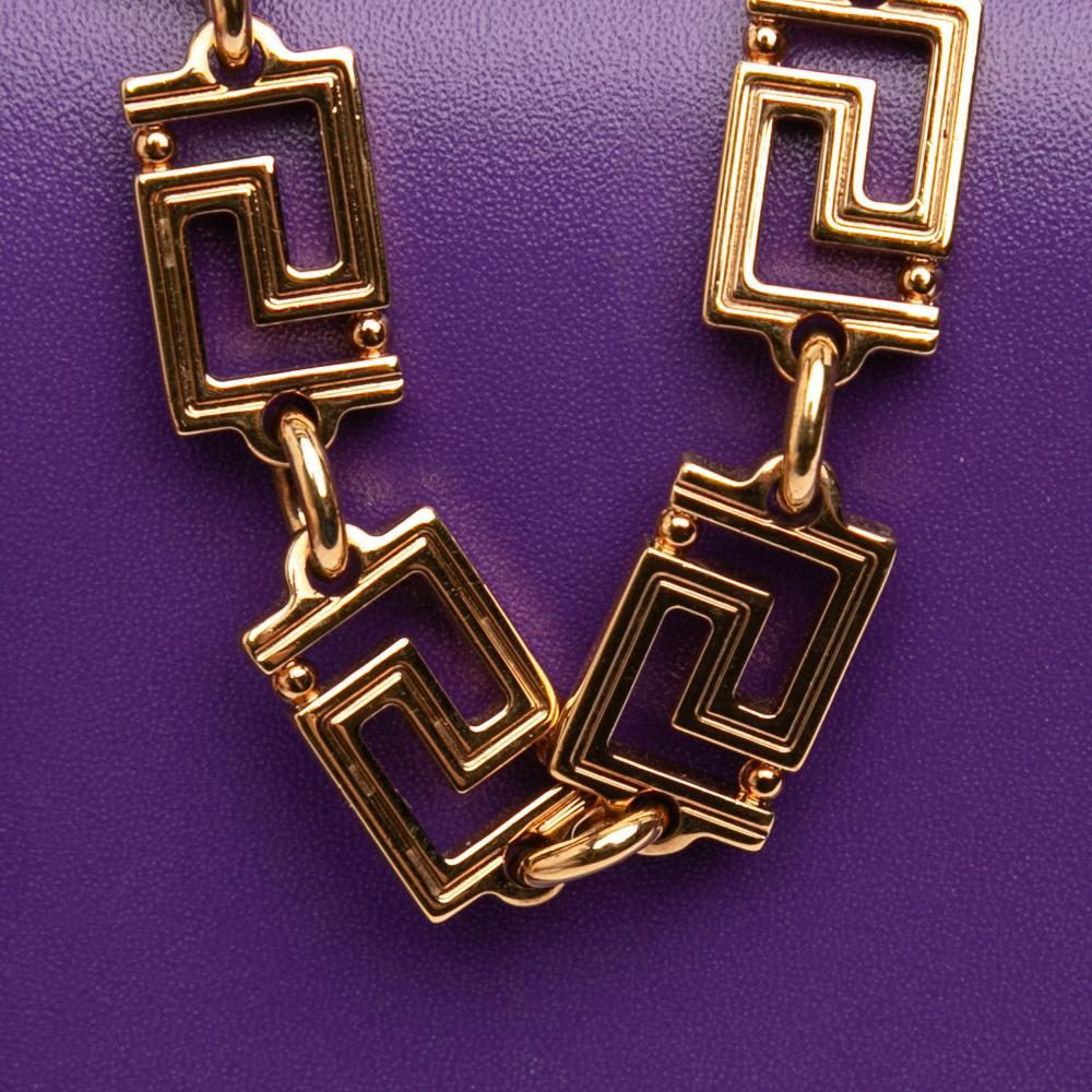 Versace B Versace Purple Dark Purple Calf Leather Greca Goddess Wallet on Chain Italy