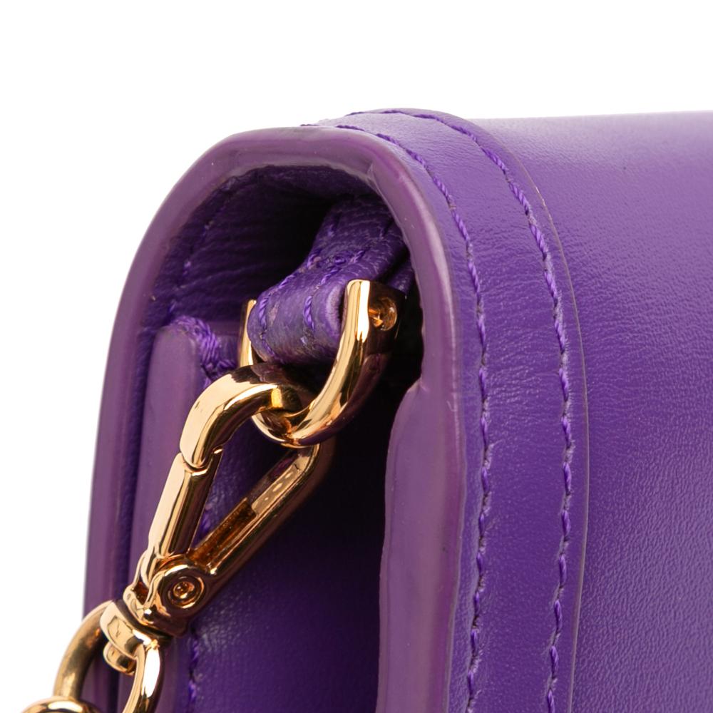 Versace B Versace Purple Dark Purple Calf Leather Greca Goddess Wallet on Chain Italy