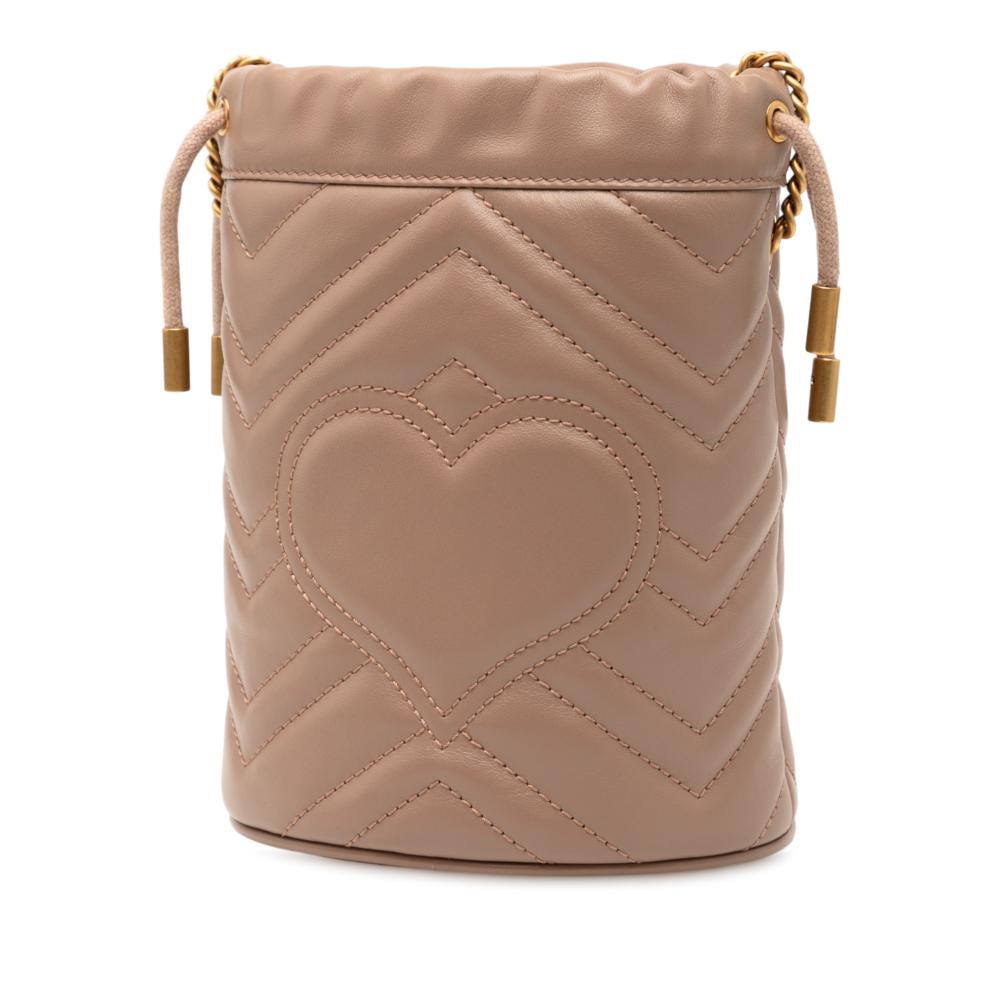 Gucci AB Gucci Brown Nude Calf Leather Small GG Marmont Matelasse Bucket Bag Italy