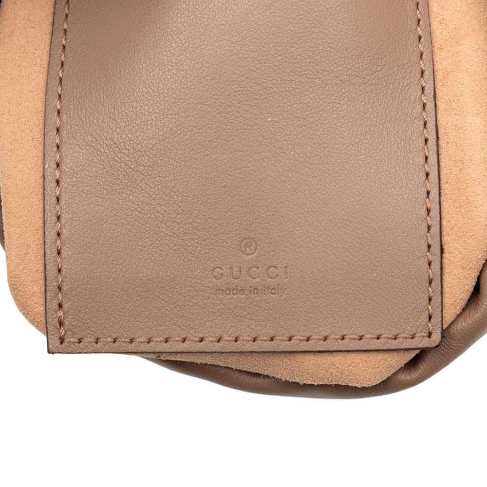 Gucci AB Gucci Brown Nude Calf Leather Small GG Marmont Matelasse Bucket Bag Italy