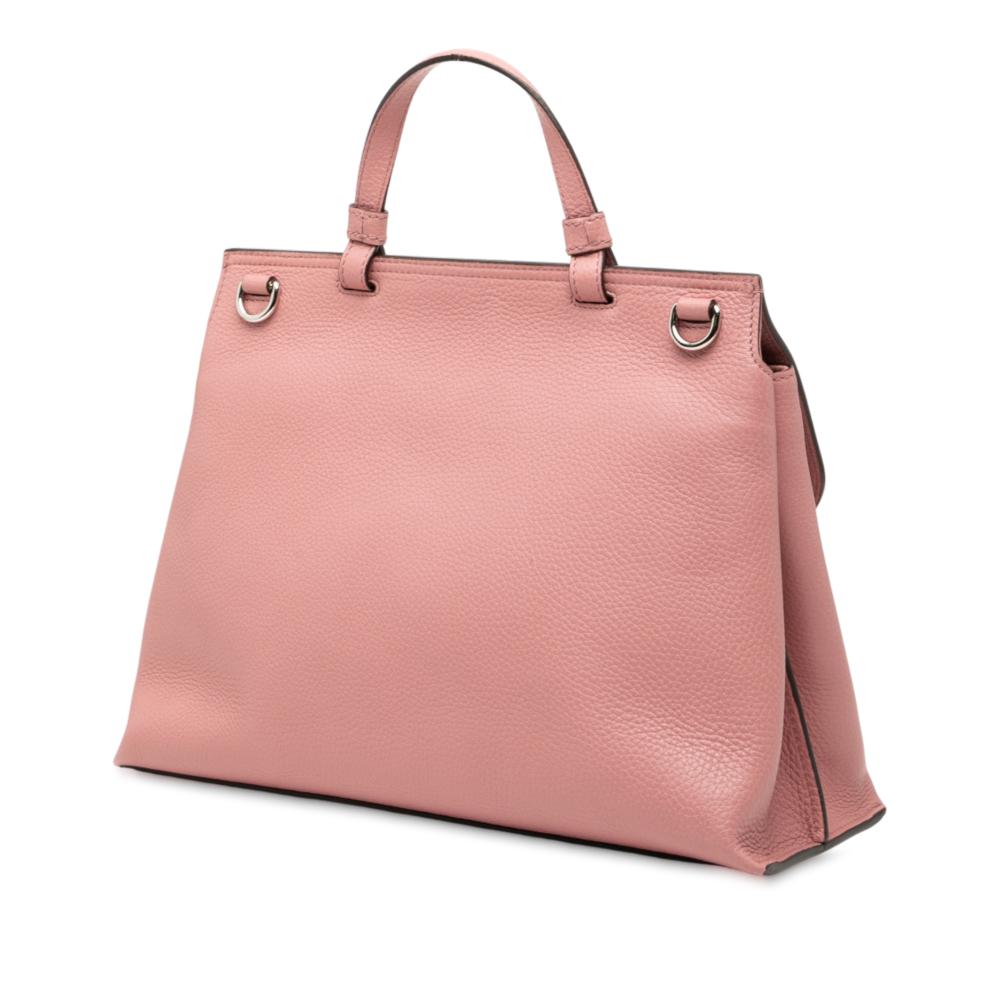 Gucci AB Gucci Pink Calf Leather Medium Bamboo Daily Satchel Italy