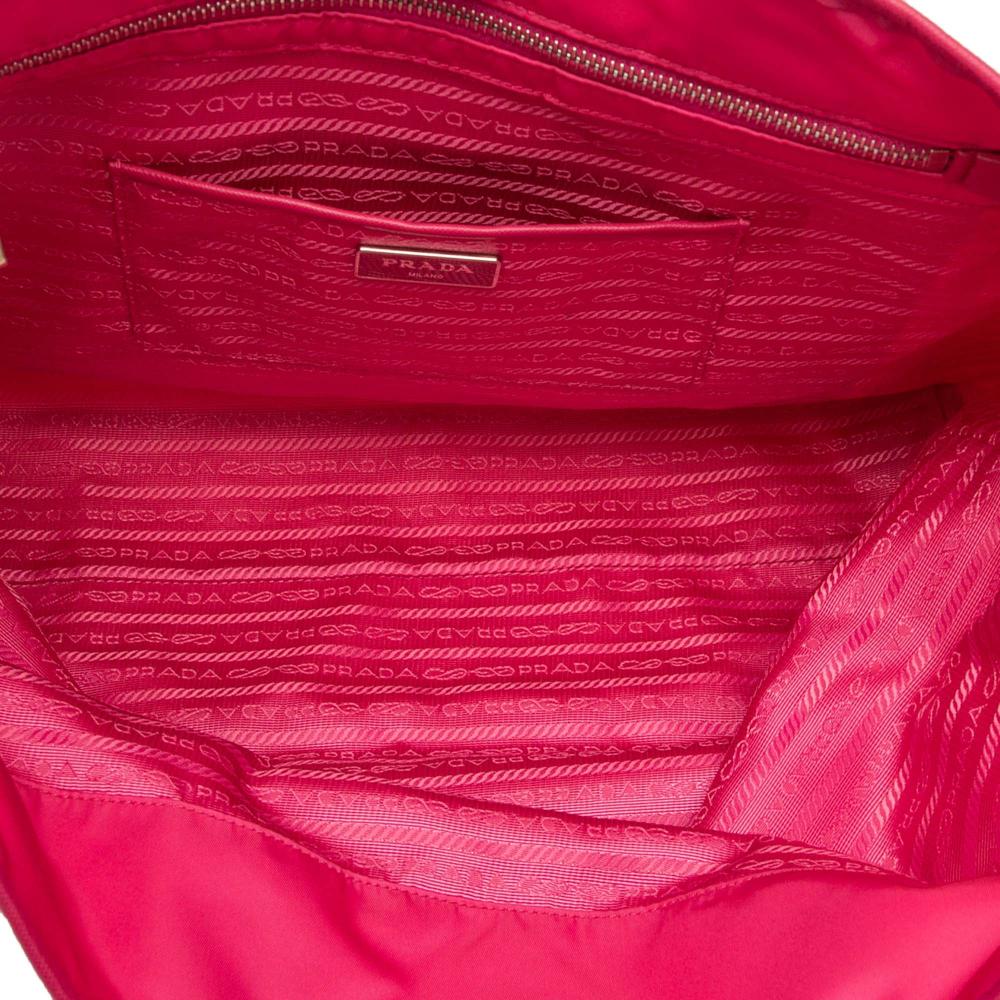 Prada B Prada Pink Hot Pink Nylon Fabric Saffiano Trimmed Tessuto Open Convertible Tote Italy