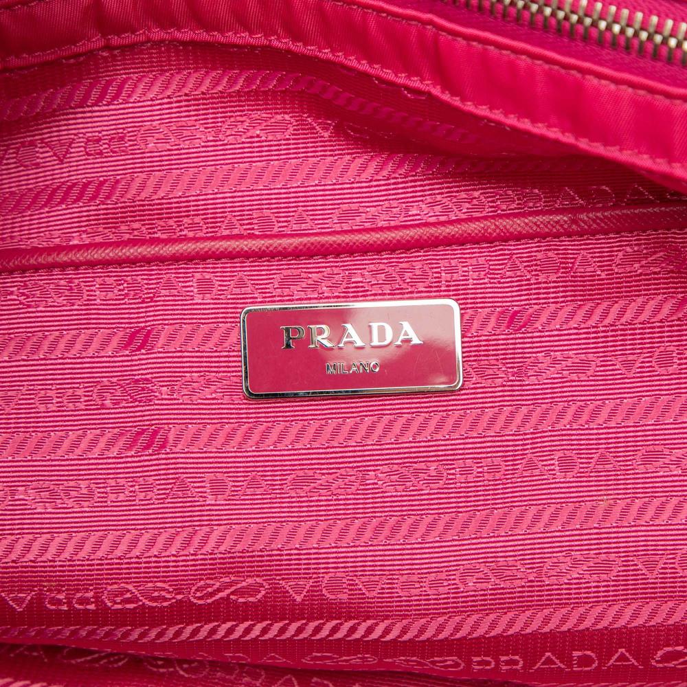 Prada B Prada Pink Hot Pink Nylon Fabric Saffiano Trimmed Tessuto Open Convertible Tote Italy