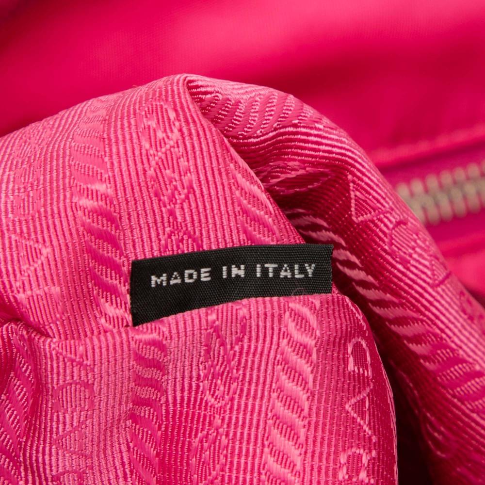 Prada B Prada Pink Hot Pink Nylon Fabric Saffiano Trimmed Tessuto Open Convertible Tote Italy
