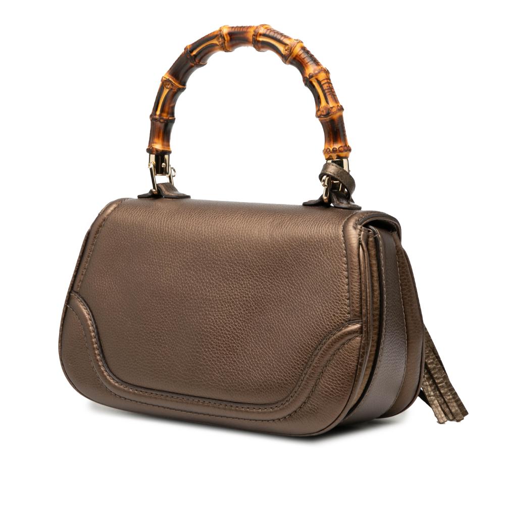 Gucci AB Gucci Brown Bronze Calf Leather Medium New Bamboo Satchel Italy