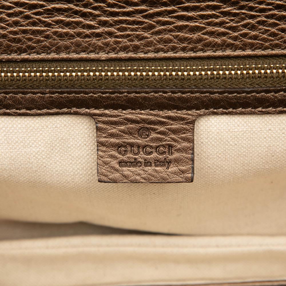 Gucci AB Gucci Brown Bronze Calf Leather Medium New Bamboo Satchel Italy