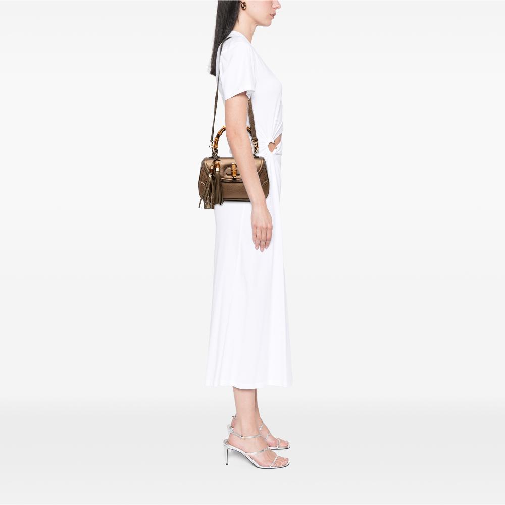 Gucci AB Gucci Brown Bronze Calf Leather Medium New Bamboo Satchel Italy