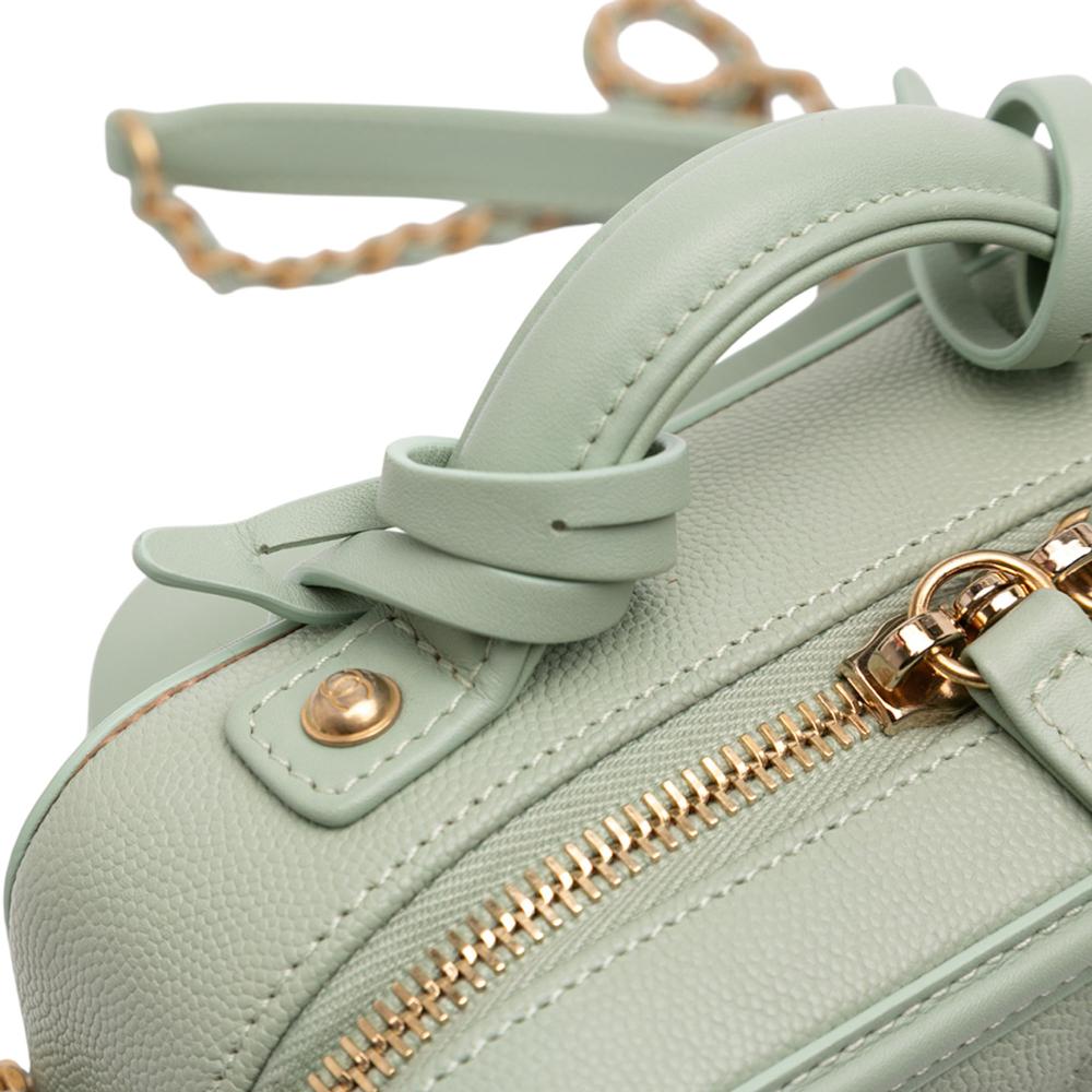 Chanel AB Chanel Green Mint Caviar Leather Leather Small Caviar CC Filigree Vanity Case Italy