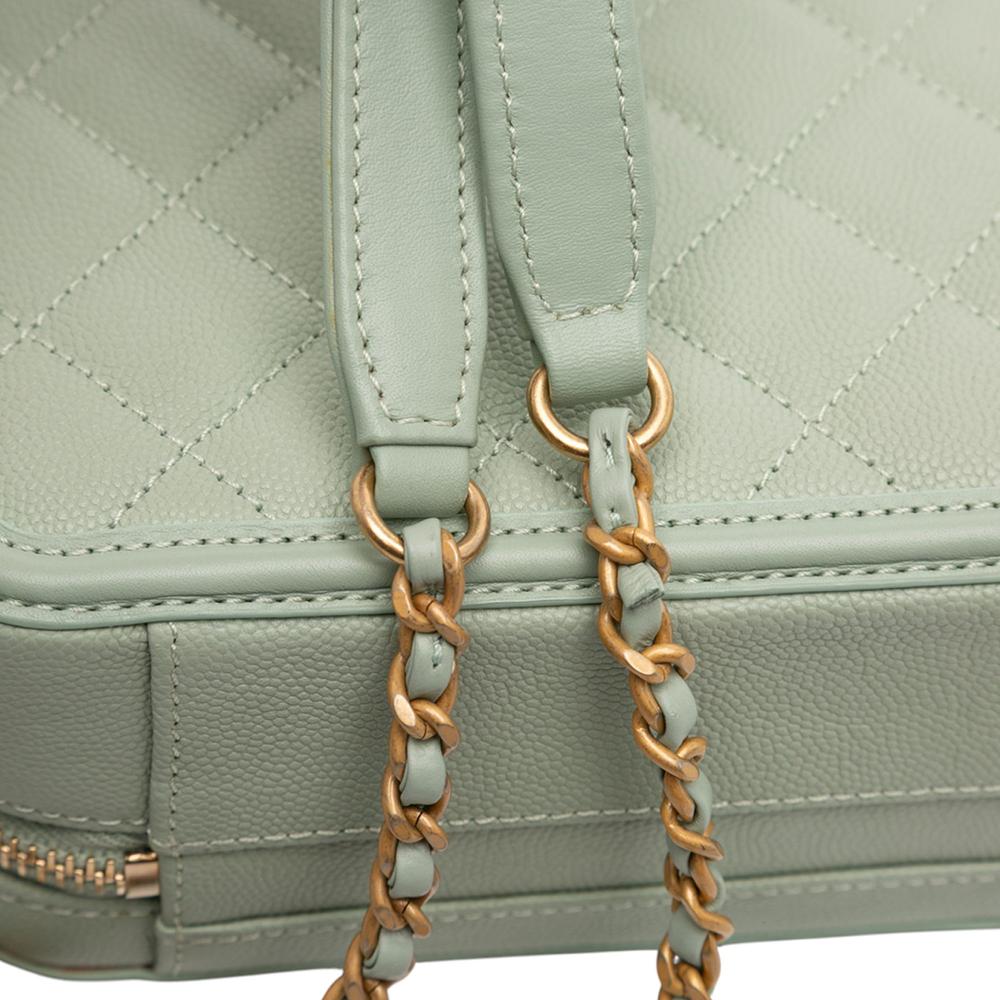 Chanel AB Chanel Green Mint Caviar Leather Leather Small Caviar CC Filigree Vanity Case Italy