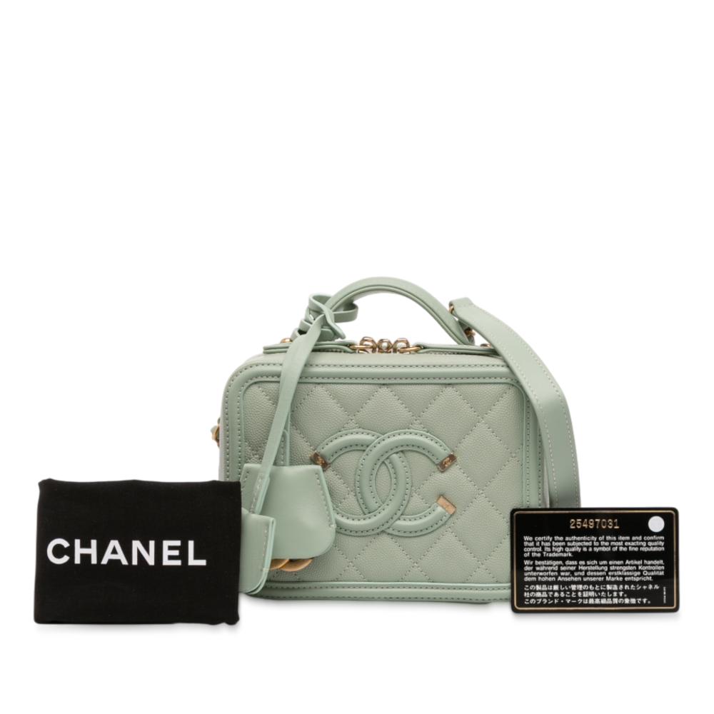 Chanel AB Chanel Green Mint Caviar Leather Leather Small Caviar CC Filigree Vanity Case Italy