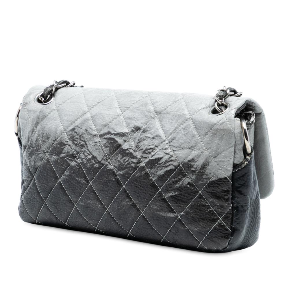 Chanel B Chanel Gray PVC Plastic Small CC Quilted Vinyl Melrose Degrade Flap Italy