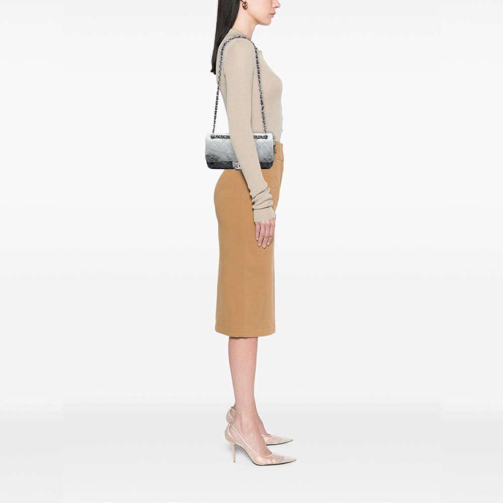 Chanel B Chanel Gray PVC Plastic Small CC Quilted Vinyl Melrose Degrade Flap Italy