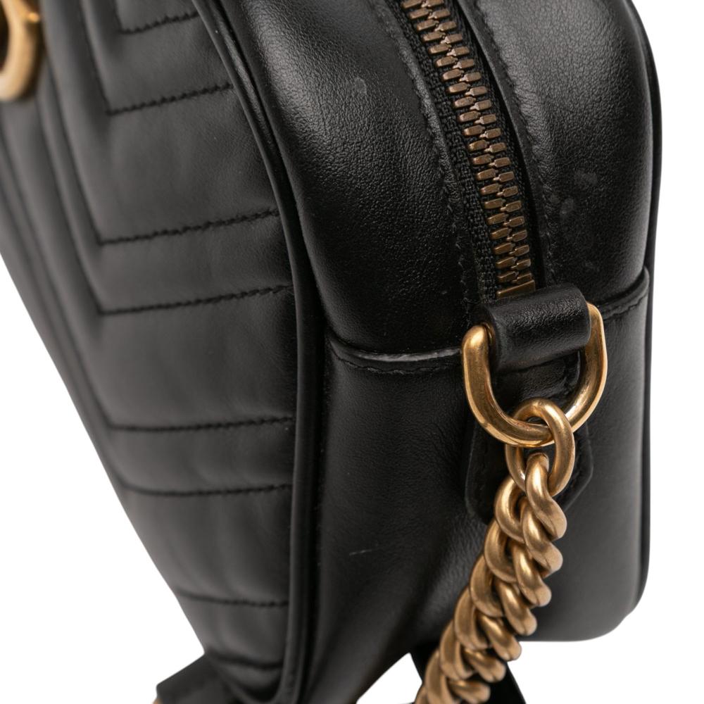 Gucci B Gucci Black Calf Leather Small GG Marmont Matelasse Crossbody Italy