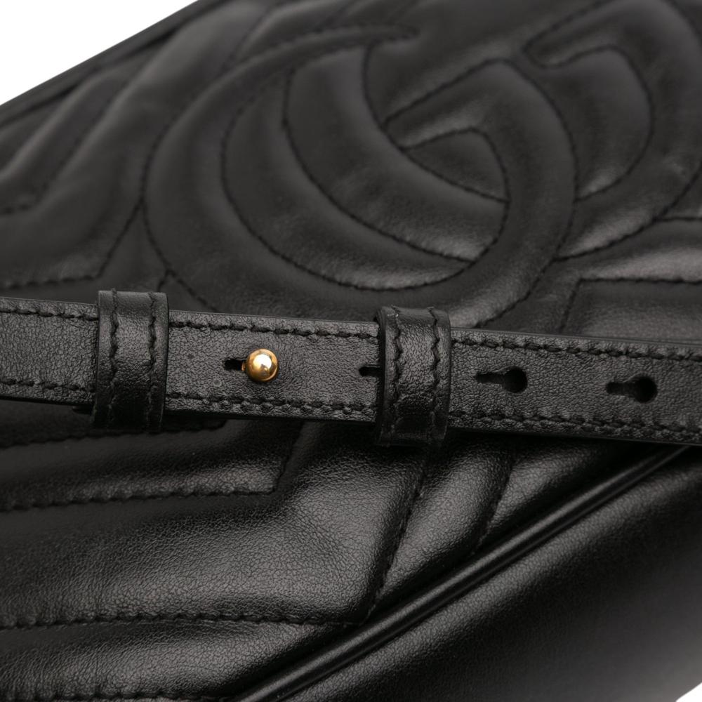 Gucci B Gucci Black Calf Leather Small GG Marmont Matelasse Crossbody Italy
