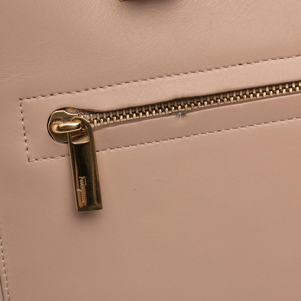 Ferragamo B Ferragamo Brown Nude Calf Leather Gancini Marlene Tote Italy