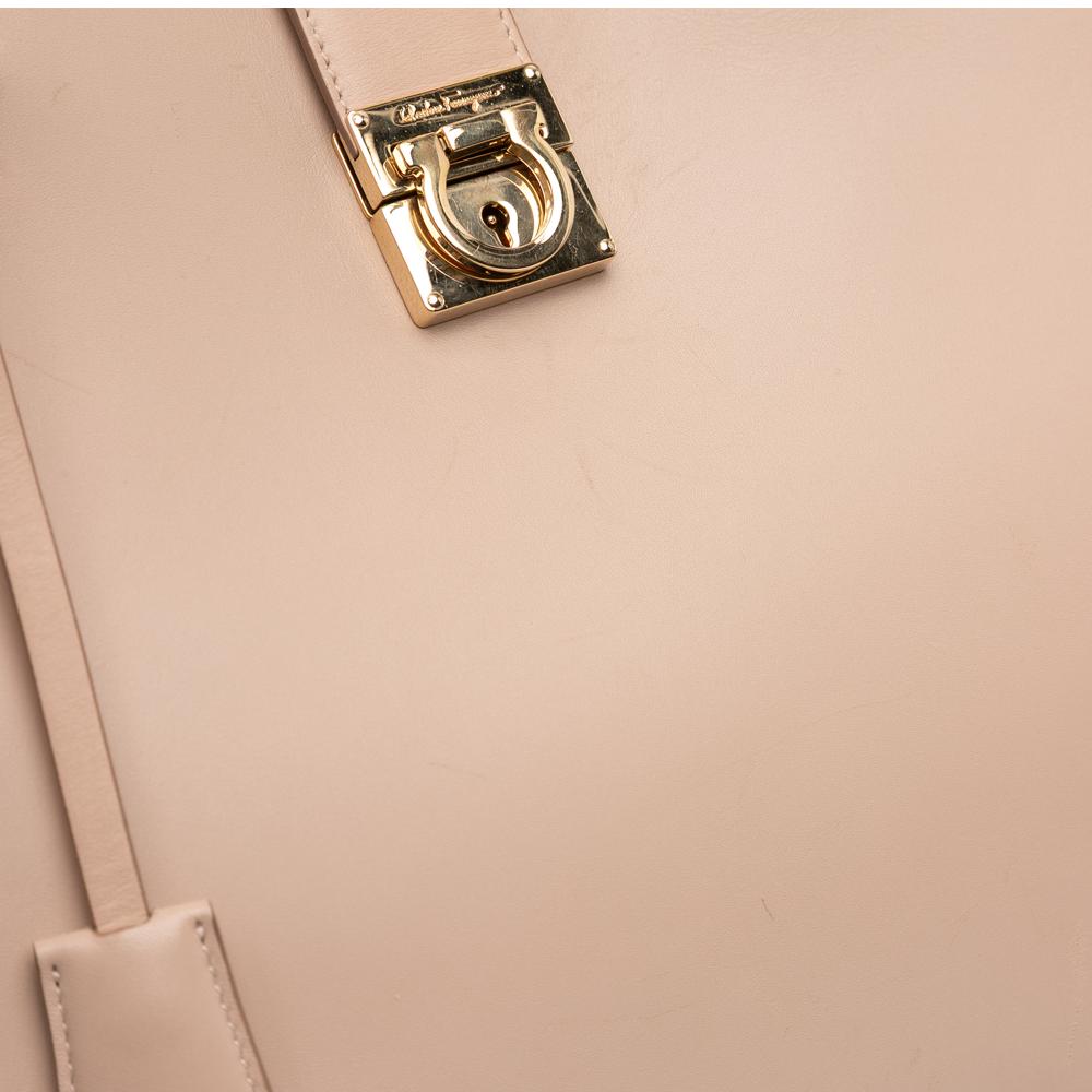 Ferragamo B Ferragamo Brown Nude Calf Leather Gancini Marlene Tote Italy